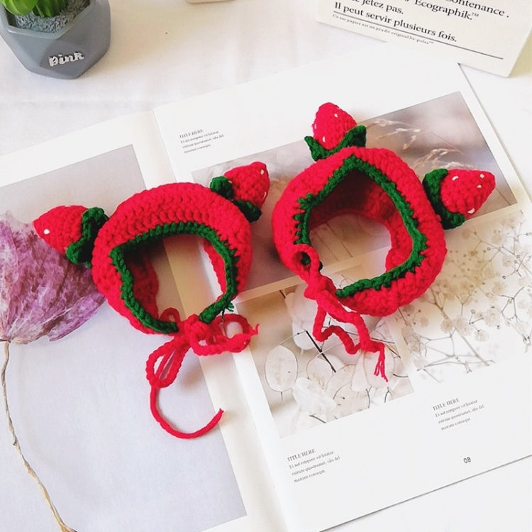 Cute Strawberry Headgear Handmade Knitted Hat Pet Accessories