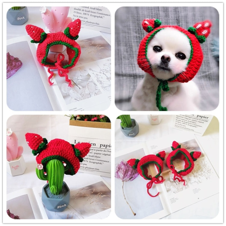 Cute Strawberry Headgear Handmade Knitted Hat Pet Accessories