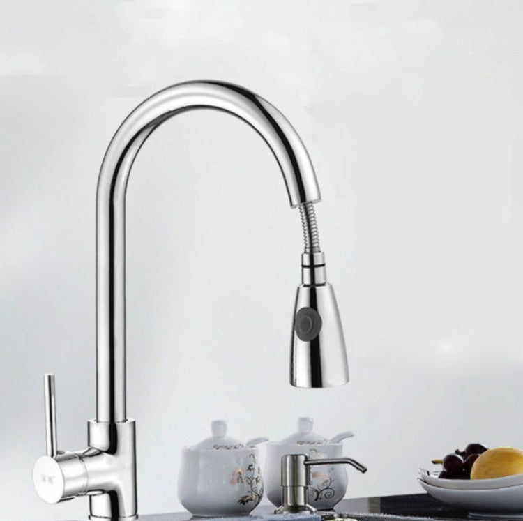 Kitchen Pull-out Faucet Hot And Cold Home 304 Stainless Steel Retractable Rotating Faucet