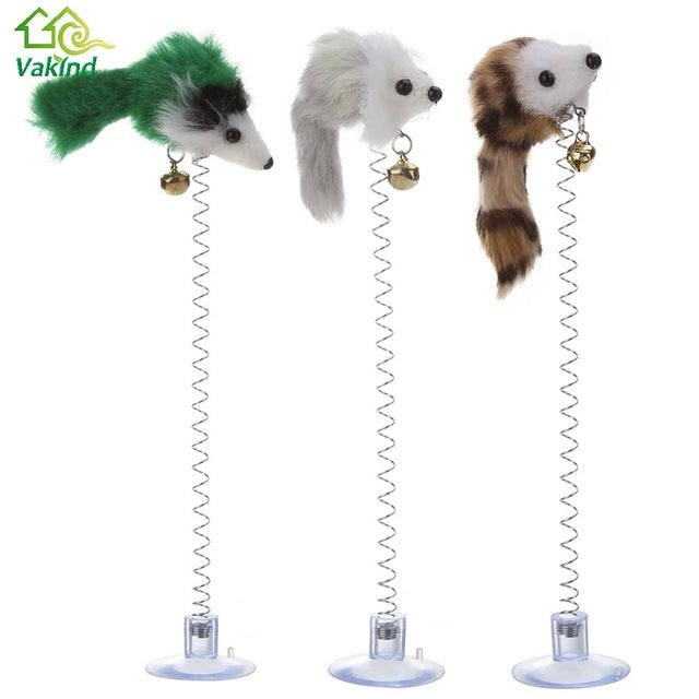 3 PCS Funny Cat Toys Elastic Feather False Mouse Bottom Sucker Toys for Cat Kitten Playing Pet Seat Scratch Toy Pet Cat Product