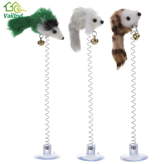 3 PCS Funny Cat Toys Elastic Feather False Mouse Bottom Sucker Toys for Cat Kitten Playing Pet Seat Scratch Toy Pet Cat Product