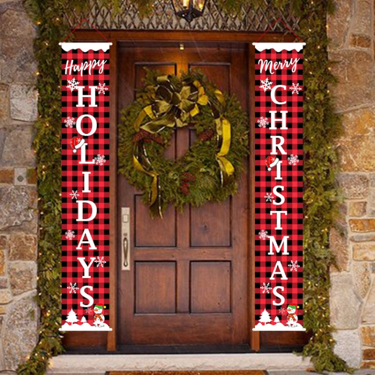 Christmas Decorations Red And Black Lattice Curtain Pull Flag Party Atmosphere Door Hanging Arrangement