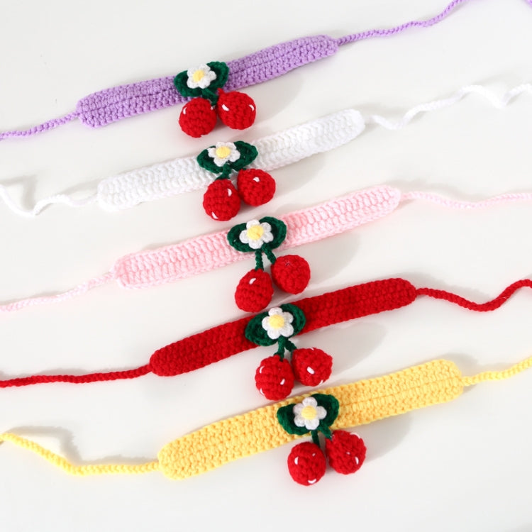Pet Handmade Knitted Wool Cherry Cat Dog Collar Bib Adjustable Necklace
