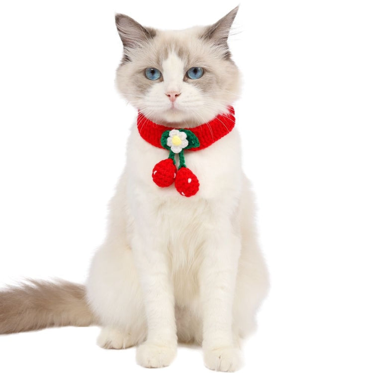Pet Handmade Knitted Wool Cherry Cat Dog Collar Bib Adjustable Necklace