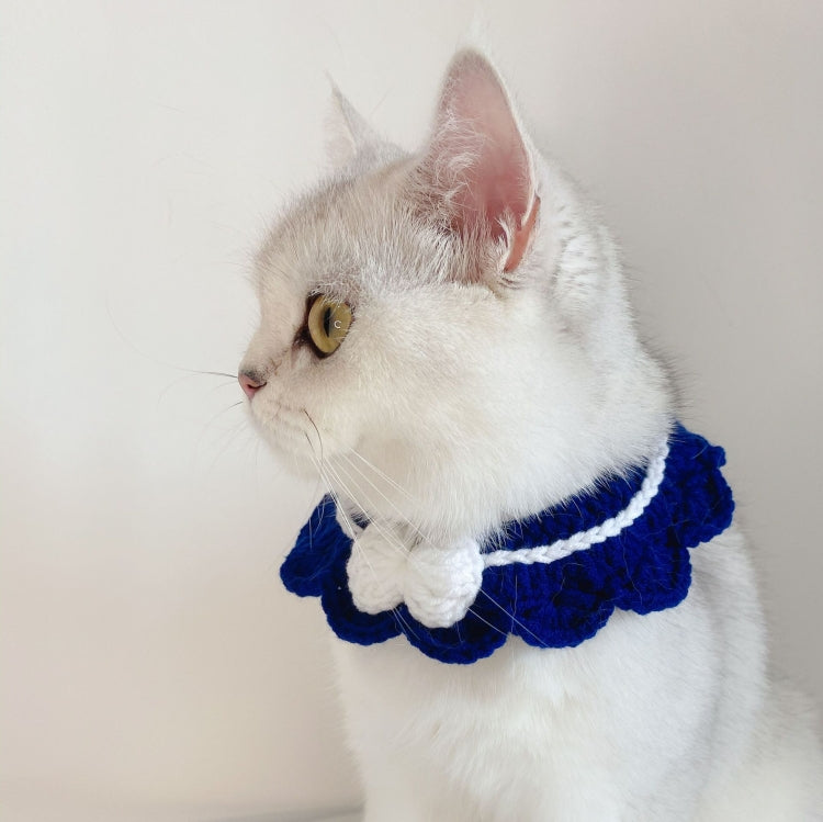 Handmade Woolen Knitting Adjustable Flower Bow Knot Cat Dog Bib Accessories Collar