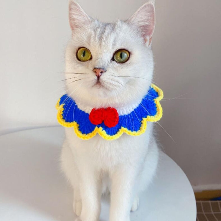 Handmade Woolen Knitting Adjustable Flower Bow Knot Cat Dog Bib Accessories Collar