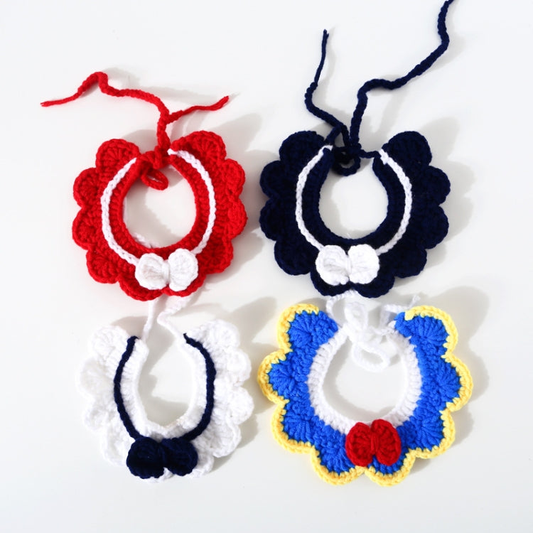 Handmade Woolen Knitting Adjustable Flower Bow Knot Cat Dog Bib Accessories Collar