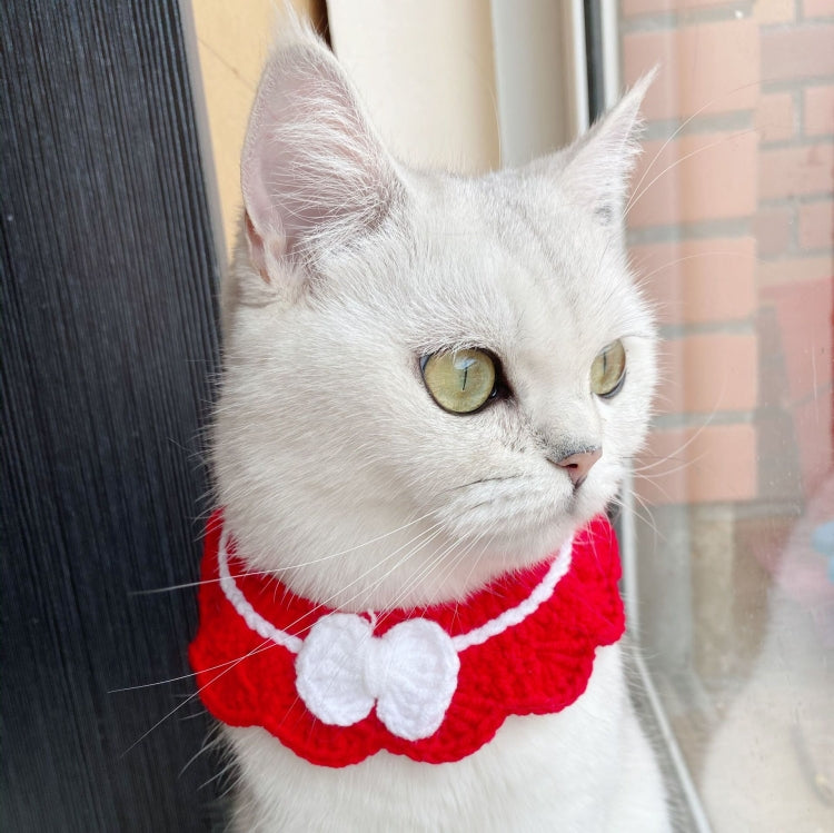 Handmade Woolen Knitting Adjustable Flower Bow Knot Cat Dog Bib Accessories Collar