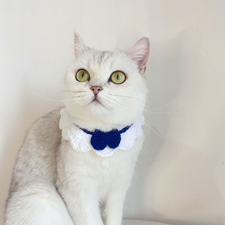 Handmade Woolen Knitting Adjustable Flower Bow Knot Cat Dog Bib Accessories Collar
