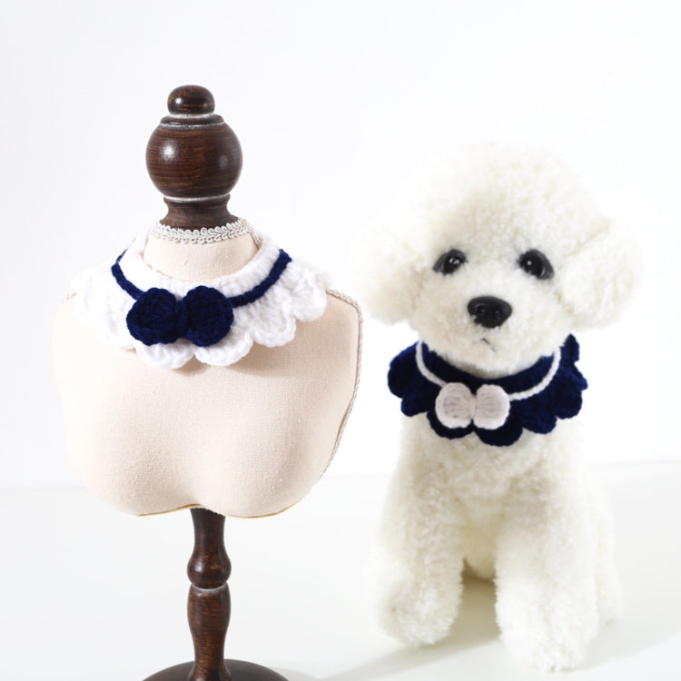 Handmade Woolen Knitting Adjustable Flower Bow Knot Cat Dog Bib Accessories Collar