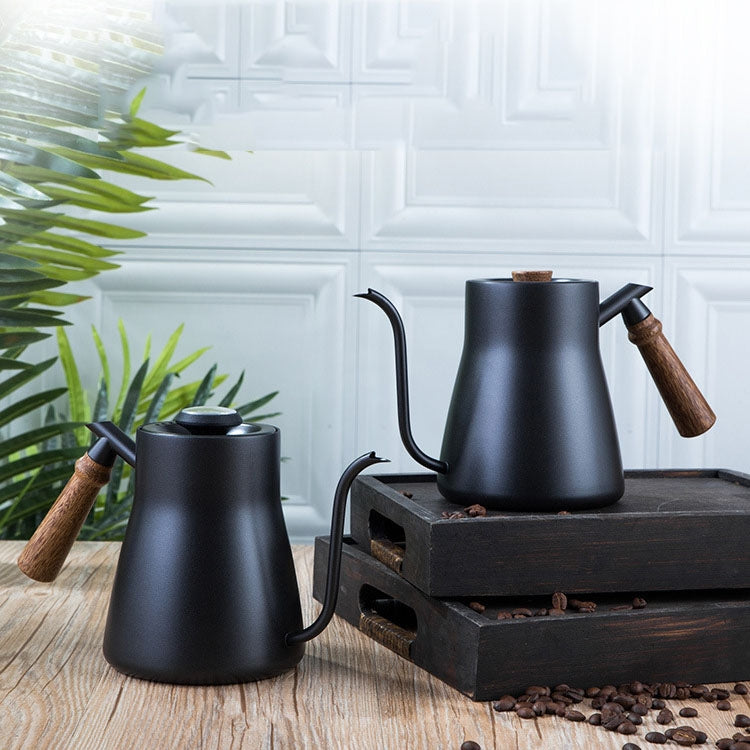 304 Stainless Steel Coffee Hand Pot Wooden Handle Coffee Pot Teflon Long-Mouth Slender Pot
