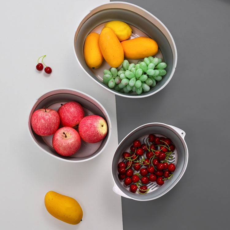 2 Sets Double-Layer Foldable Drain Washing Basket Kitchen Storage Basket Fresh Fruits & Vegetables