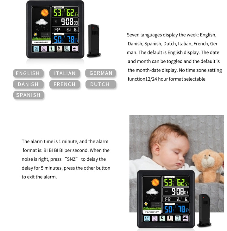 TS-3310 Wireless Weather Clock Multifunctional Color Screen Clock Creative Home Touch Screen Thermometer