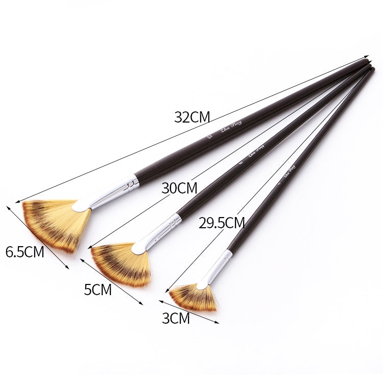 3 PCS / Set Long Rod Fishtail Fan-Shaped Gouache Brush Nylon Wool Watercolor Art Brush