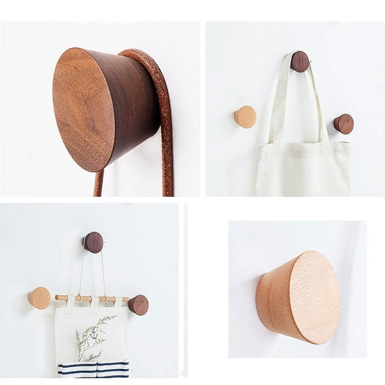 5 PCS Solid Wood Coat Hook Wall Nail-Free Strong Sticky Hook
