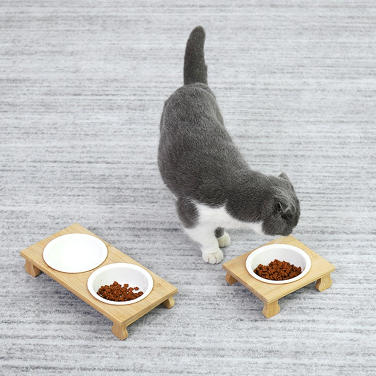 Bamboo And Wood Ceramic Cat Bowl Pet Supplies