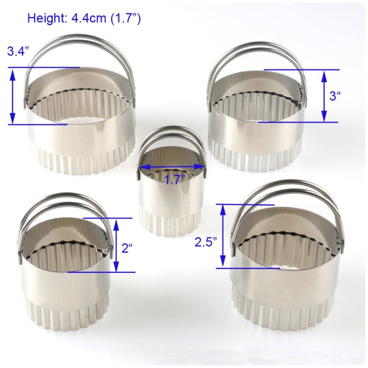5 in 1 Stainless Steel Circular Wave Pattern Biscuit Cutter Set With Handle Fondant Tool