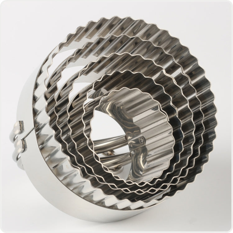 5 in 1 Stainless Steel Circular Wave Pattern Biscuit Cutter Set With Handle Fondant Tool