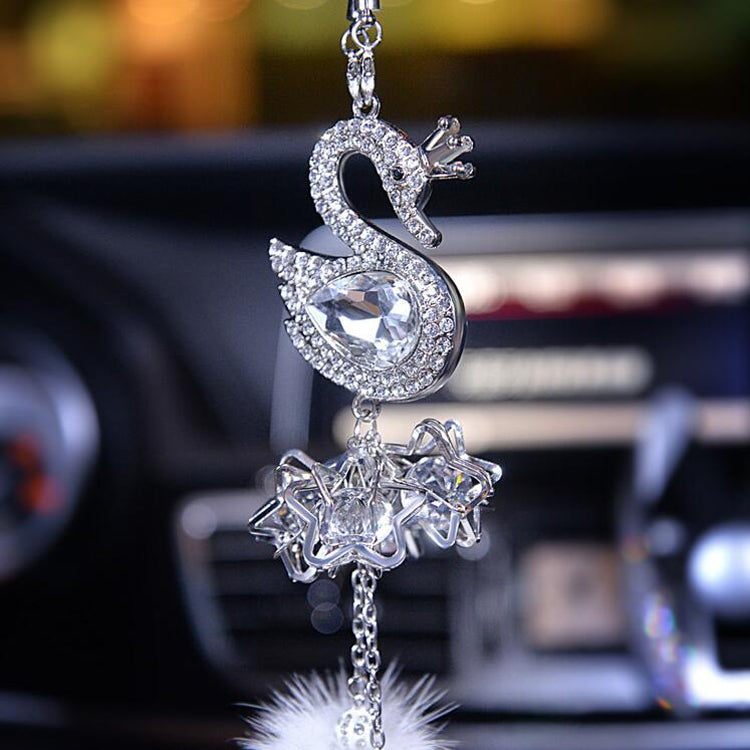 Elegant Crystal Swan Pendant for Car Rearview Mirror Decor