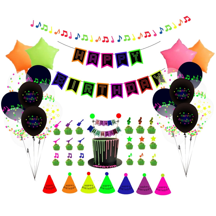 Fluorescent Party Decorations Fluorescent Letters Birthday Pull Flag Cake Insert Balloon Set
