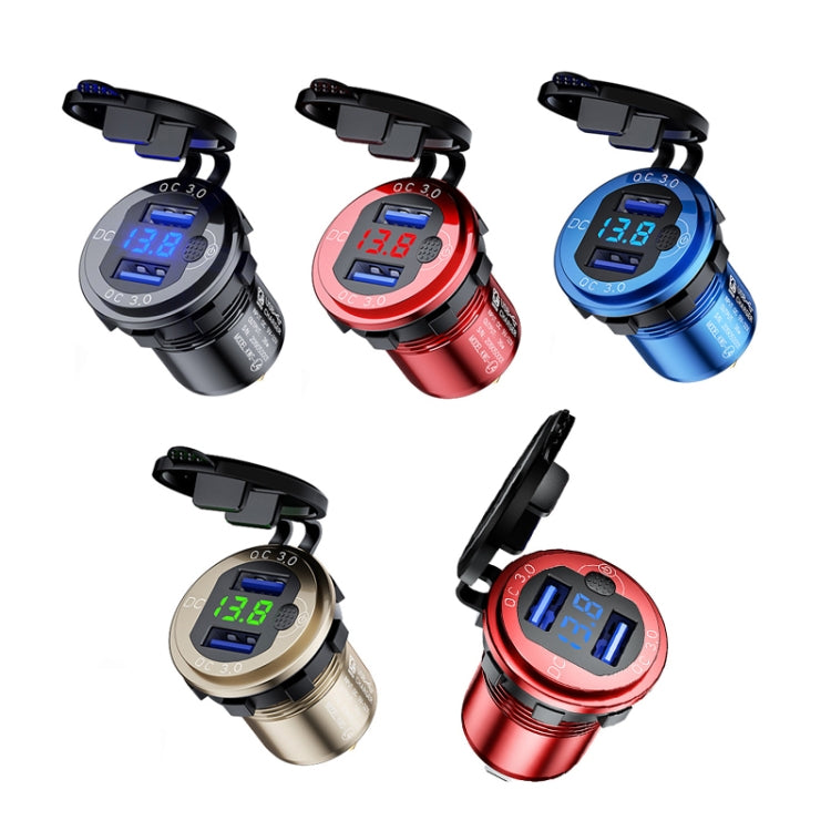 Aluminum Alloy Double QC3.0 Fast Charge With Button Switch Car USB Charger Waterproof Car Charger Specification:, Black Shell Blue Light With Terminal, Red Shell Red Light With Terminal, Blue Shell Blue Light With Terminal