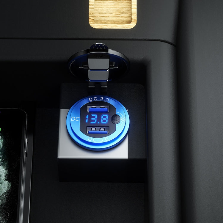 Aluminum Alloy Double QC3.0 Fast Charge With Button Switch Car USB Charger Waterproof Car Charger Specification:, Black Shell Blue Light With Terminal, Red Shell Red Light With Terminal, Blue Shell Blue Light With Terminal