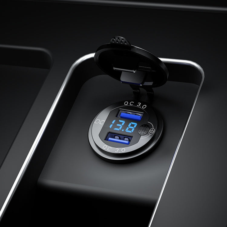 Aluminum Alloy Double QC3.0 Fast Charge With Button Switch Car USB Charger Waterproof Car Charger Specification:, Black Shell Blue Light With Terminal, Red Shell Red Light With Terminal, Blue Shell Blue Light With Terminal