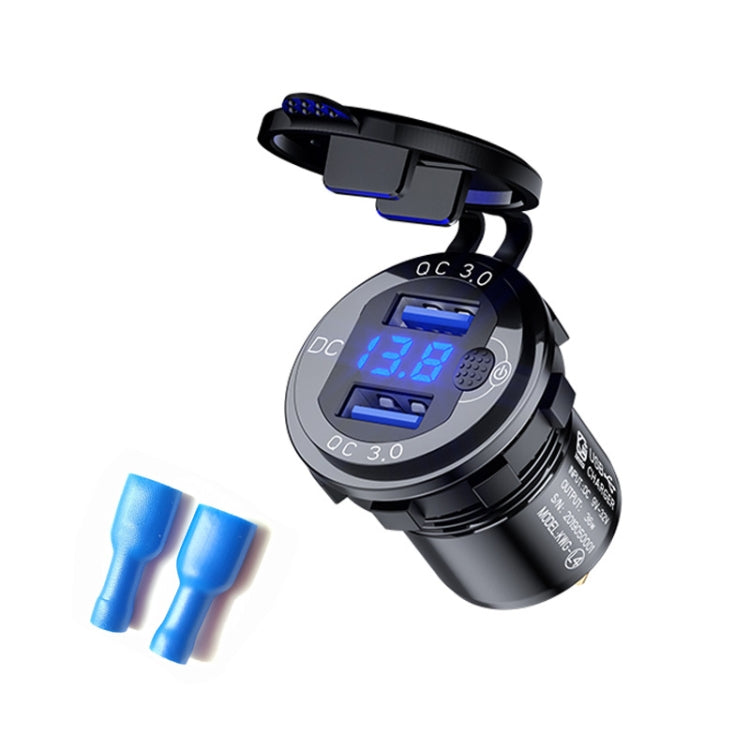 Aluminum Alloy Double QC3.0 Fast Charge With Button Switch Car USB Charger Waterproof Car Charger Specification:, Black Shell Blue Light With Terminal, Red Shell Red Light With Terminal, Blue Shell Blue Light With Terminal