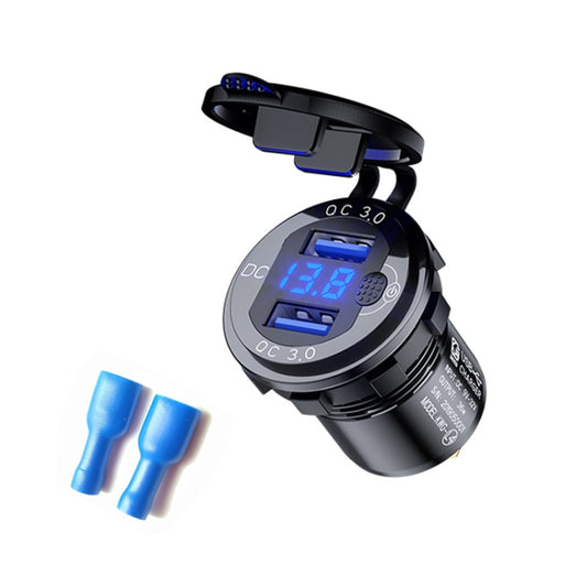 Aluminum Alloy Double QC3.0 Fast Charge With Button Switch Car USB Charger Waterproof Car Charger Specification:, Black Shell Blue Light With Terminal, Red Shell Red Light With Terminal, Blue Shell Blue Light With Terminal