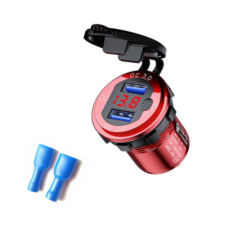 Aluminum Alloy Double QC3.0 Fast Charge With Button Switch Car USB Charger Waterproof Car Charger Specification:, Black Shell Blue Light With Terminal, Red Shell Red Light With Terminal, Blue Shell Blue Light With Terminal