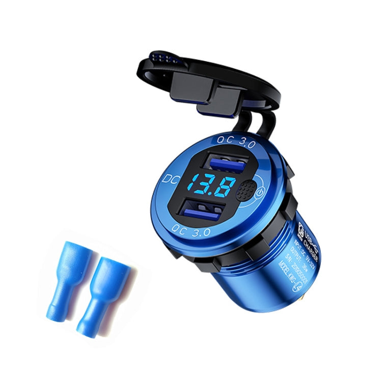 Aluminum Alloy Double QC3.0 Fast Charge With Button Switch Car USB Charger Waterproof Car Charger Specification:, Black Shell Blue Light With Terminal, Red Shell Red Light With Terminal, Blue Shell Blue Light With Terminal
