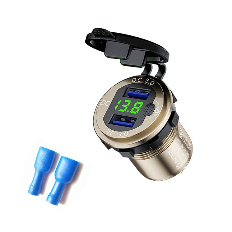 Aluminum Alloy Double QC3.0 Fast Charge With Button Switch Car USB Charger Waterproof Car Charger Specification:, Black Shell Blue Light With Terminal, Red Shell Red Light With Terminal, Blue Shell Blue Light With Terminal