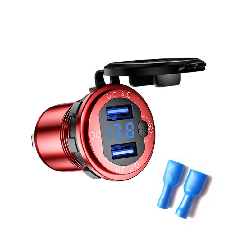 Aluminum Alloy Double QC3.0 Fast Charge With Button Switch Car USB Charger Waterproof Car Charger Specification:, Black Shell Blue Light With Terminal, Red Shell Red Light With Terminal, Blue Shell Blue Light With Terminal
