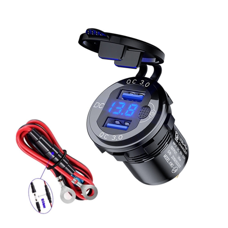Aluminum Alloy Double QC3.0 Fast Charge With Button Switch Car USB Charger Waterproof Car Charger Specification:, Black Shell Blue Light With Terminal, Red Shell Red Light With Terminal, Blue Shell Blue Light With Terminal