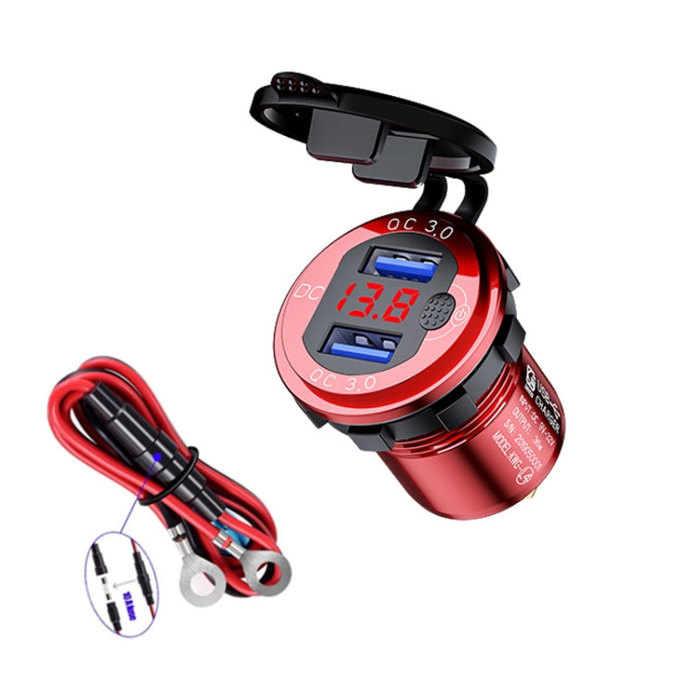 Aluminum Alloy Double QC3.0 Fast Charge With Button Switch Car USB Charger Waterproof Car Charger Specification:, Black Shell Blue Light With Terminal, Red Shell Red Light With Terminal, Blue Shell Blue Light With Terminal