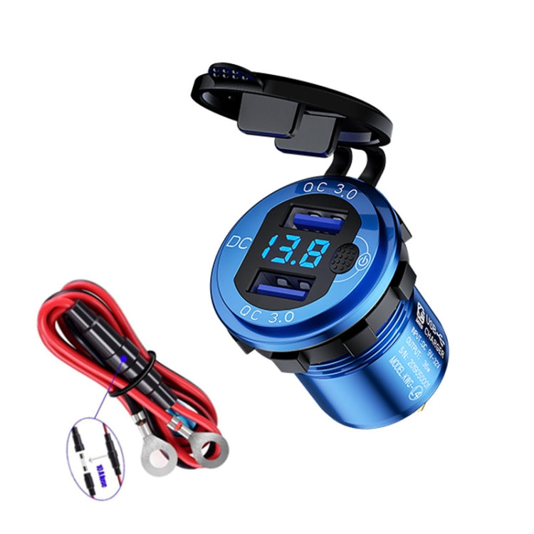 Aluminum Alloy Double QC3.0 Fast Charge With Button Switch Car USB Charger Waterproof Car Charger Specification:, Black Shell Blue Light With Terminal, Red Shell Red Light With Terminal, Blue Shell Blue Light With Terminal