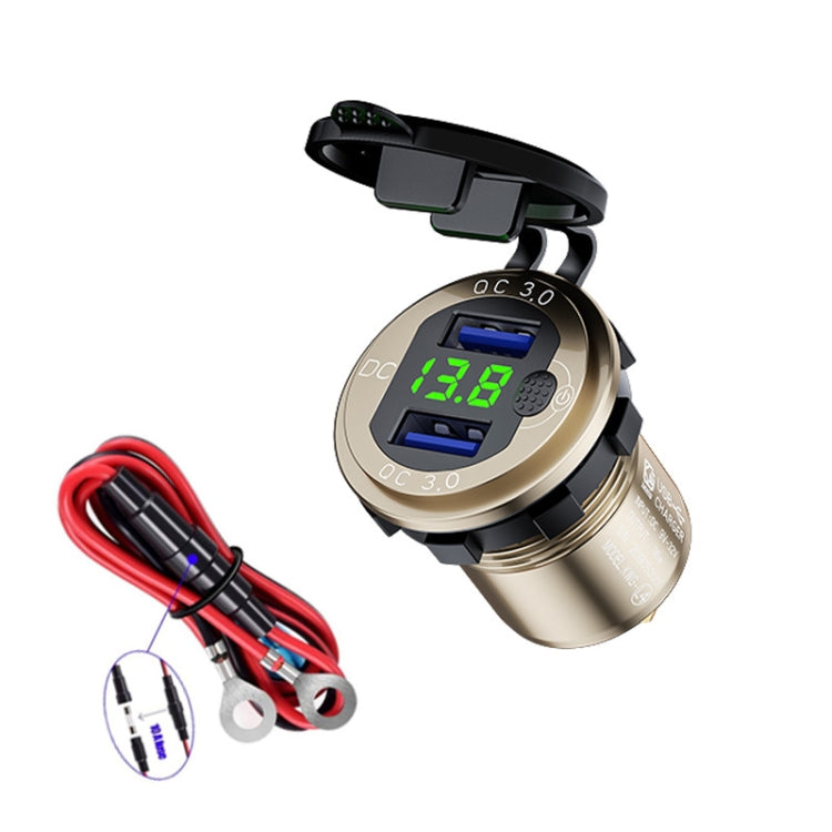 Aluminum Alloy Double QC3.0 Fast Charge With Button Switch Car USB Charger Waterproof Car Charger Specification:, Black Shell Blue Light With Terminal, Red Shell Red Light With Terminal, Blue Shell Blue Light With Terminal