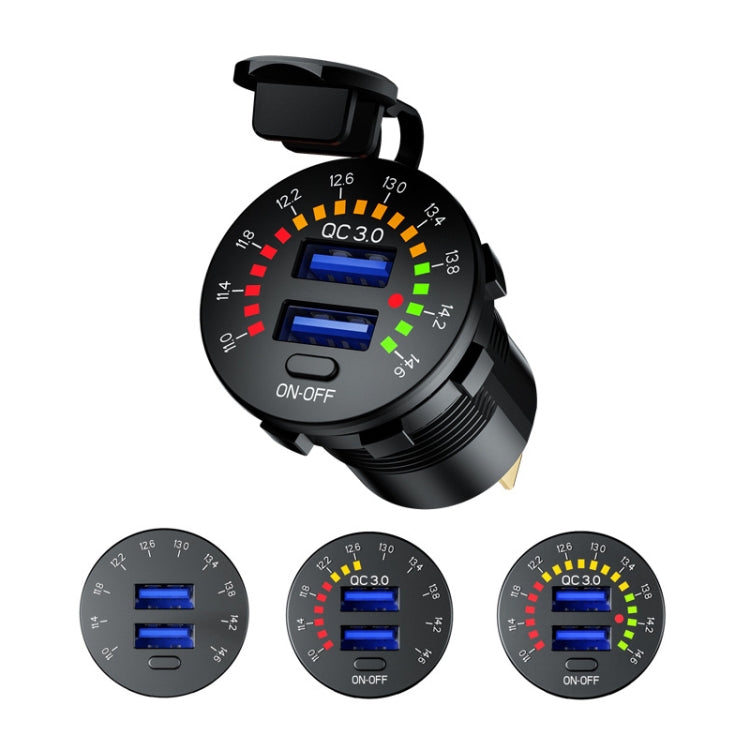 Car Motorcycle Ship Modified With Colorful Screen Display USB Dual QC3.0 Fast Charge Car Charger, P20-A With Terminal, P20-B With Terminal, P20-C With Terminal, P20-A With 60cm Line, P20-B With 60cm Line, P20-C With 60cm Line
