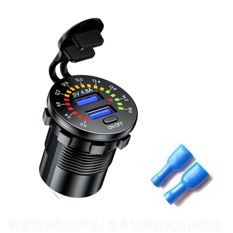 Car Motorcycle Ship Modified With Colorful Screen Display USB Dual QC3.0 Fast Charge Car Charger, P20-A With Terminal, P20-B With Terminal, P20-C With Terminal, P20-A With 60cm Line, P20-B With 60cm Line, P20-C With 60cm Line