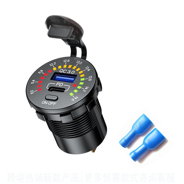 Car Motorcycle Ship Modified With Colorful Screen Display USB Dual QC3.0 Fast Charge Car Charger, P20-A With Terminal, P20-B With Terminal, P20-C With Terminal, P20-A With 60cm Line, P20-B With 60cm Line, P20-C With 60cm Line