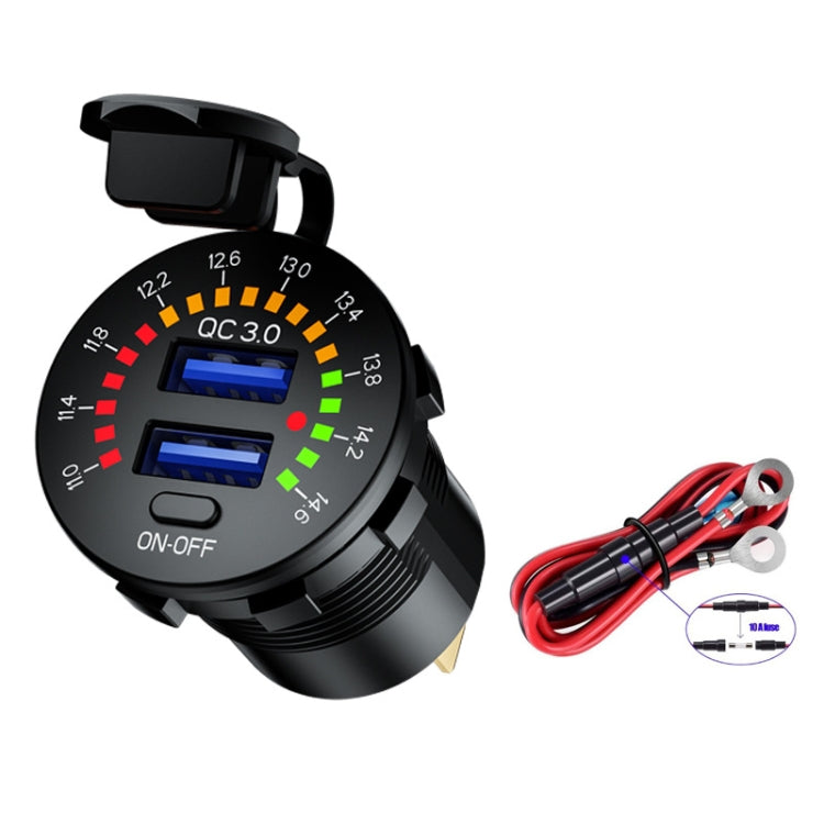 Car Motorcycle Ship Modified With Colorful Screen Display USB Dual QC3.0 Fast Charge Car Charger, P20-A With Terminal, P20-B With Terminal, P20-C With Terminal, P20-A With 60cm Line, P20-B With 60cm Line, P20-C With 60cm Line