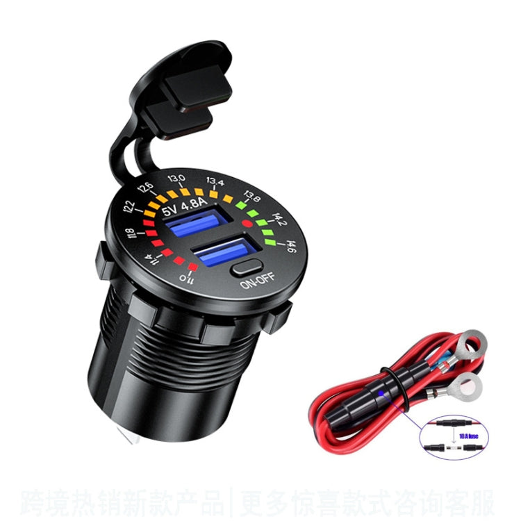 Car Motorcycle Ship Modified With Colorful Screen Display USB Dual QC3.0 Fast Charge Car Charger, P20-A With Terminal, P20-B With Terminal, P20-C With Terminal, P20-A With 60cm Line, P20-B With 60cm Line, P20-C With 60cm Line