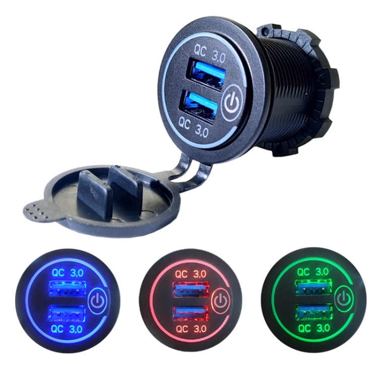Dual USB With Touch Switch QC3.0 Fast Charge Mobile Phone Charger, Blue Light, Red Light, Green Light