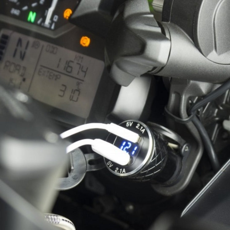 Car Motorcycle USB Charger Metal With Voltage Display Car Charger EU Plug