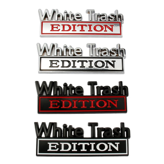 2 PCS Car Metal Modification Standard White Trash Edition Car Label Stickers, WHITE TRASH