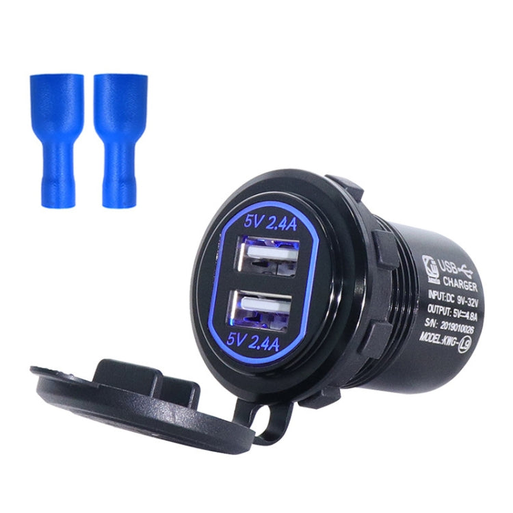 Metal Double USB Car Charger 5V 4.8A Aluminum Alloy Car Charger, L9 (Black Shell Blue Light With Terminal), L9 (Red Shell Red Light With Terminal), L9 (Blue Shell Blue Light With Terminal), L9 (Golden Shell Green Light With Terminal)