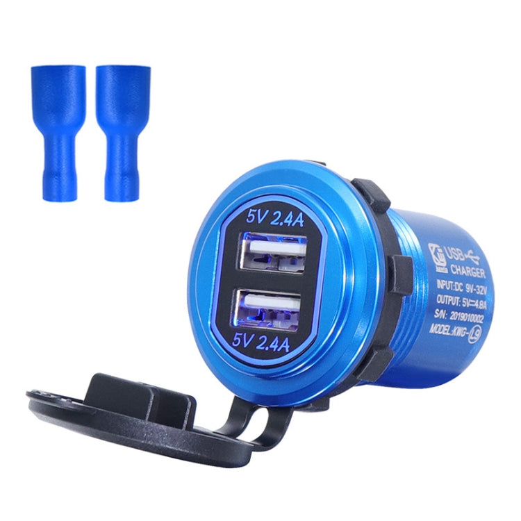 Metal Double USB Car Charger 5V 4.8A Aluminum Alloy Car Charger, L9 (Black Shell Blue Light With Terminal), L9 (Red Shell Red Light With Terminal), L9 (Blue Shell Blue Light With Terminal), L9 (Golden Shell Green Light With Terminal)