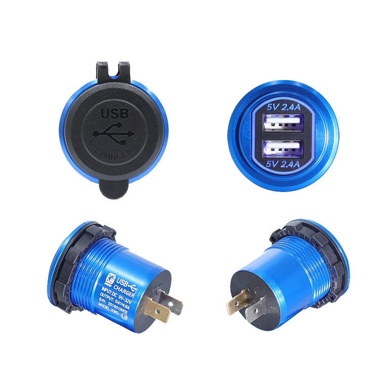 Metal Double USB Car Charger 5V 4.8A Aluminum Alloy Car Charger, L9 (Black Shell Blue Light With Terminal), L9 (Red Shell Red Light With Terminal), L9 (Blue Shell Blue Light With Terminal), L9 (Golden Shell Green Light With Terminal)