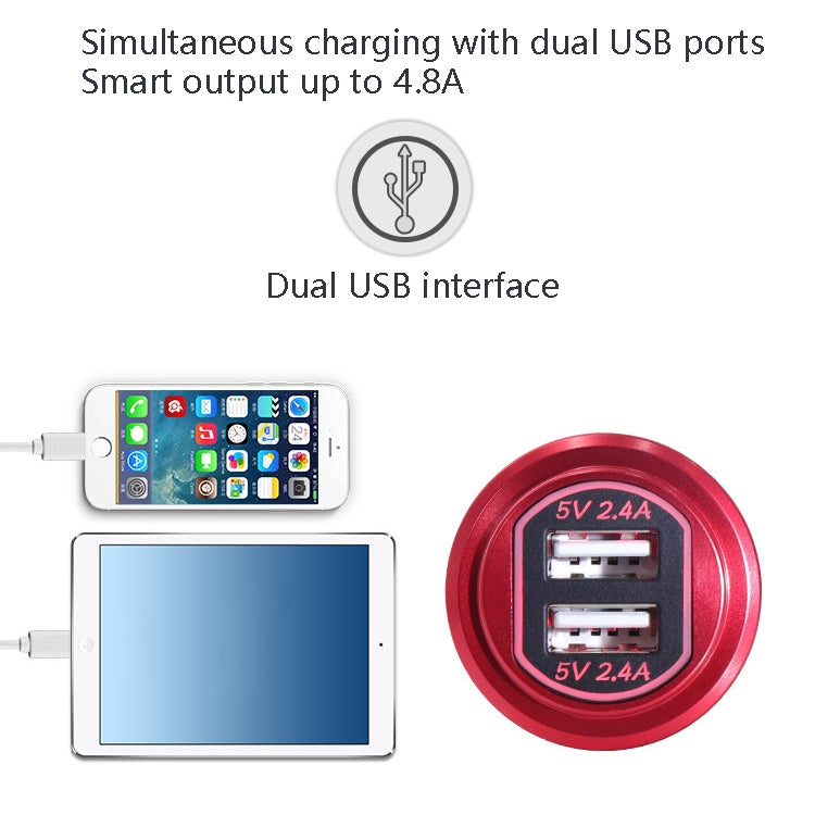 Metal Double USB Car Charger 5V 4.8A Aluminum Alloy Car Charger, L9 (Black Shell Blue Light With Terminal), L9 (Red Shell Red Light With Terminal), L9 (Blue Shell Blue Light With Terminal), L9 (Golden Shell Green Light With Terminal)