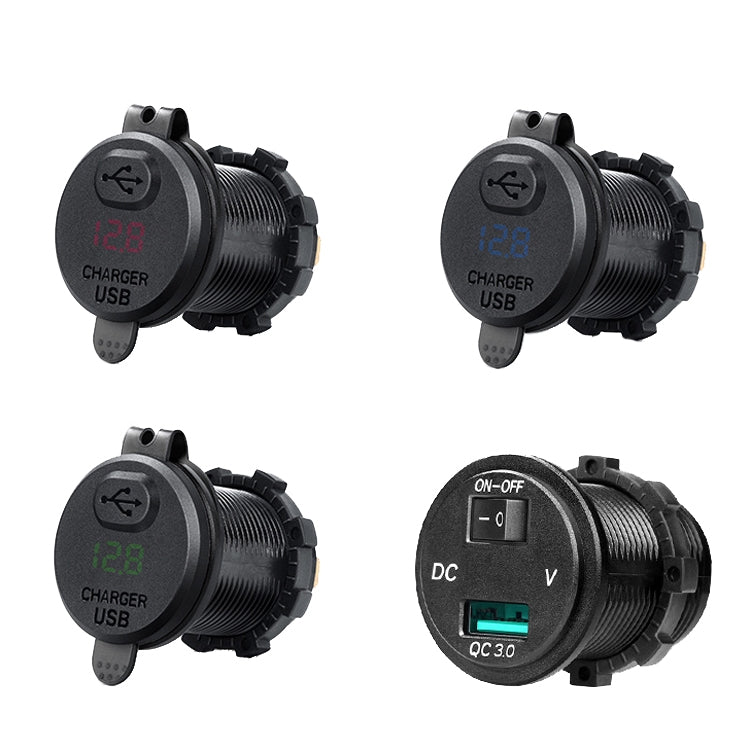 Car Motorcycle Modified USB Charger With Switch 12-24V Fast Charge, P10 (Blue Light), P10 (Red Light), P10 (Green Light)